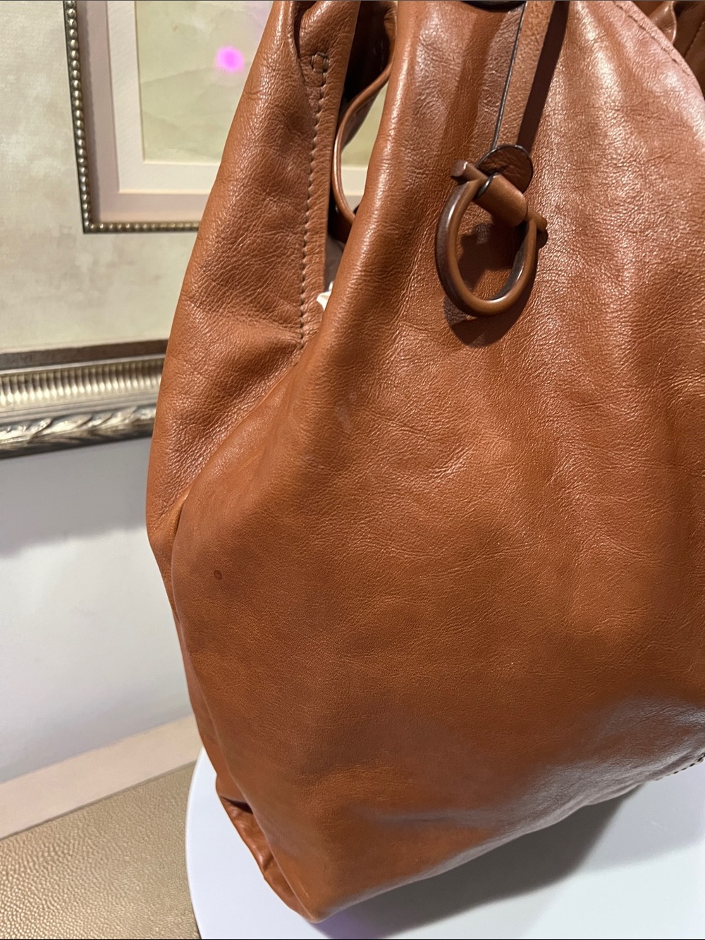 Salvatore Ferragamo Large Brown Leather Shoulder Bag with Gancini Charm - Picture 4 of 17